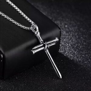 New Men’s Silver Nail Cross Chain Necklace